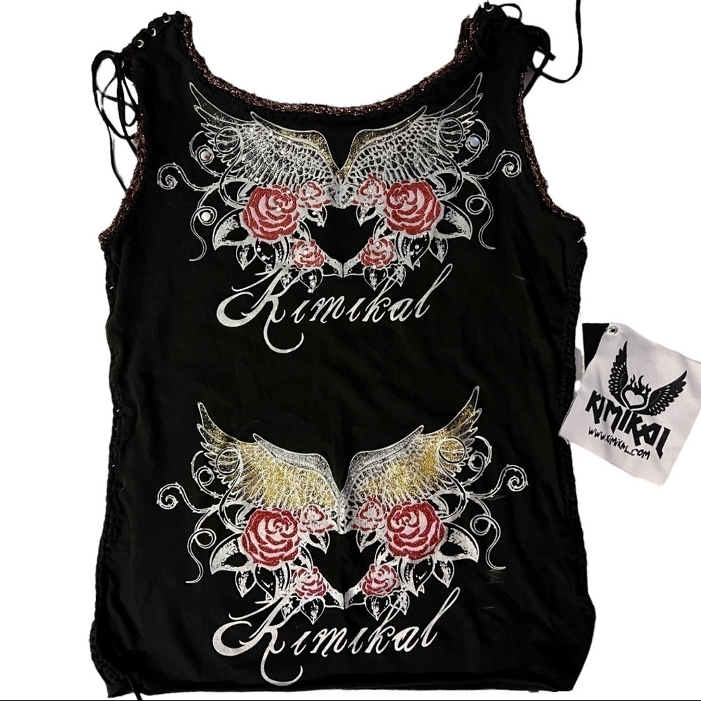 𝅺kimikal Black Embroidered Embellished Tank Top New With Tags Size Medium/Large